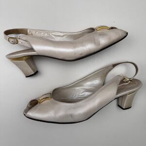 Charles Patou Ingledew's Slingback Heels Peep Toe Vintage Old Money Glam Size 9B